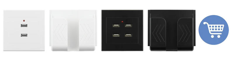 Description Picture 4 of item2 4-PORT USB Charger Socket Power Outlet Wall Socket Electric Wall Charger Adapter Charging 1A-3.5A White Black Plastic Panel