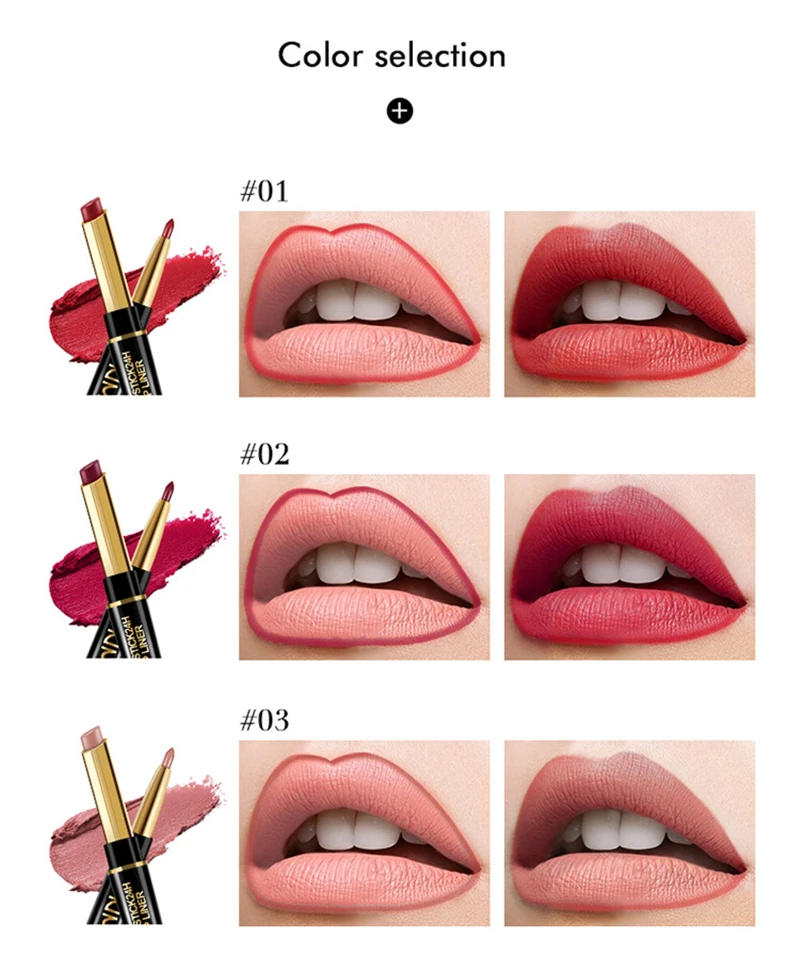 Description Picture 6 of item2 IN 1  Lip Liner Waterproof Matte Lipstick Pencil Contour Tint Sexy Red Matte Long Lasting Moisturizer Lipliner Cosmetics TSLM1