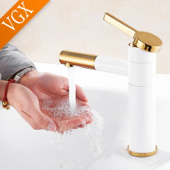 VGX Bathroom Sink Faucets Basin Mixer 360 Rotation Spout Tap Hot&Cold Faucet Water Taps Crane Brass Washbasin Tap Chrome Black