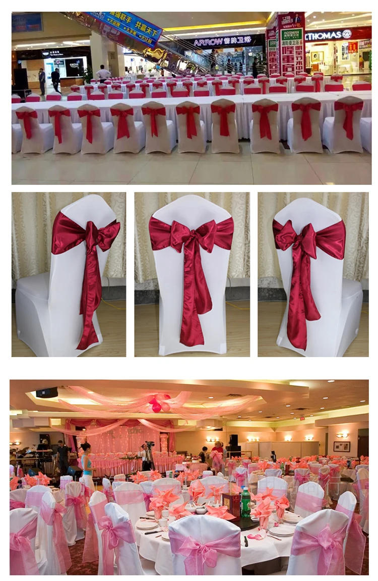 Description Picture 5 of item10/50/100pcs/Lot Satin Chair Bow Sashes Wedding Indoor Outdoor Chair Ribbon Butterfly Ties Party Event Hotel Banquet Decoration