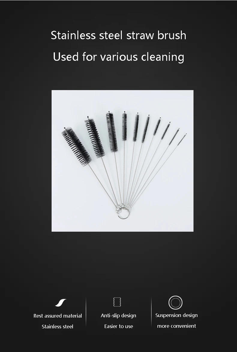 Description Picture 2 of itemDrinking Straw Cleaning Brush Kit Reusable Tube Pipe Cleaner Nylon Stainless Steel Long Cleaning Brushes for Baby Cup Bottles