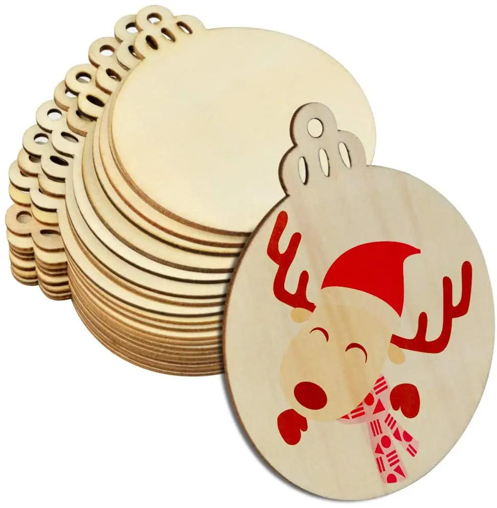 Description Picture 4 of item10/20Pcs Unfinished Wood Slices Circles with Holes Unfinished Natural Wood Slices DIY Crafts Wooden Christmas Tree Ornaments