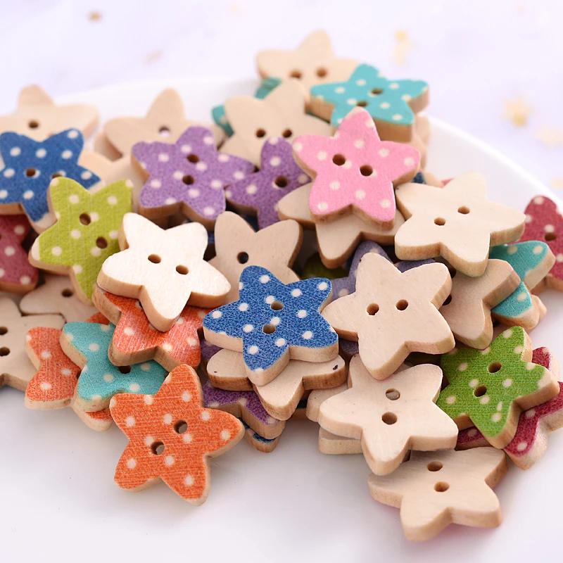 Description Picture 4 of item50Pcs Five-Pointed Star Shape Wooden Sewing Buttons Cute Mixed Color Dot Pattern Button For DIY Dolls Crafts Garment Accessories