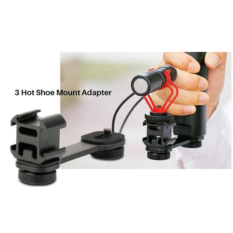 Description Picture 5 of itemTriple Hot Shoe Mount Adapter Microphone Extension Bar For DJI Mobile 2 Zhiyun Smooth 4 Feiyu Vimble 2 Gimbal Accessories