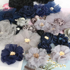 10PCS/Lot Grey Black Series Camellia Rose Chiffon Fabric Flower For Wedding Invitation Artificial Flowers For Dress Decoration