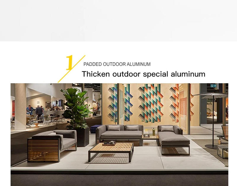 Description Picture 4 of itemOutdoor Sofa Chair Living Room Waterproof Sunscreen Fabric Solid Wood Nordic Style Simple Leisure Furniture Combination