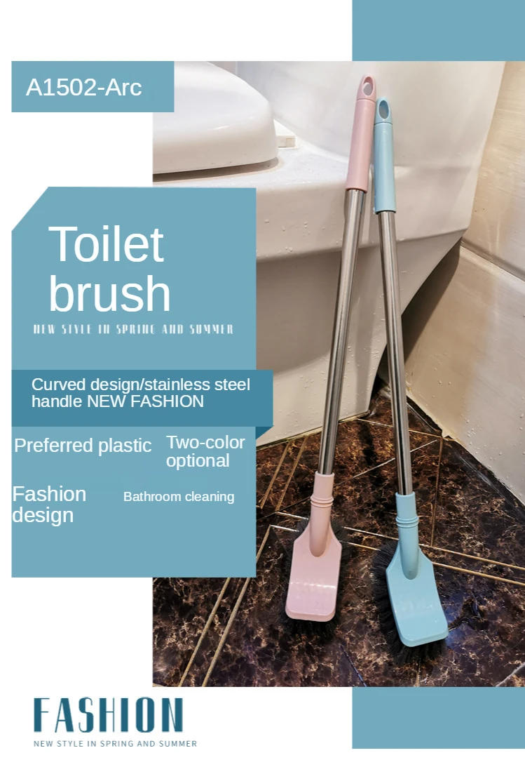 Description Picture 3 of itemCurved Long Handle Stainless Steel Rod Toilet Brush No Dead Corners Toilet Brush Squatting Pan Cleaning Brush Toilet Brush