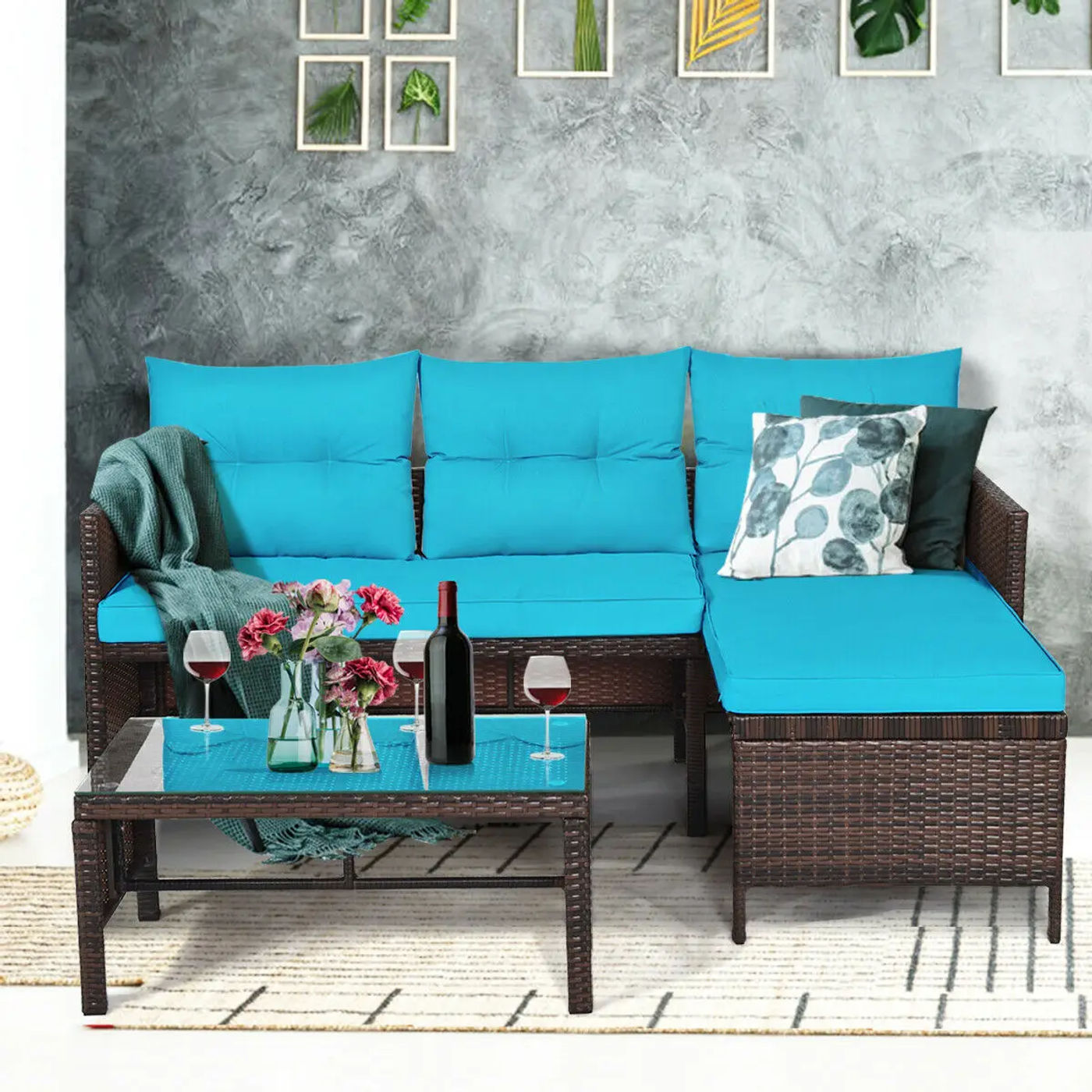 Description Picture 6 of itemCostway 3PCS Patio Wicker Rattan Sofa Set Outdoor Sectional Conversation Set Garden Lawn HW63870