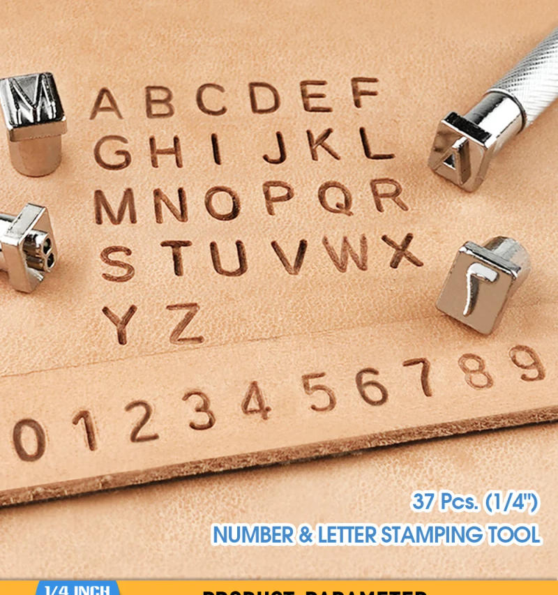 Description Picture 2 of itemOWDEN 37Pcs 1/4" Number And Letter Leather Stamping Set 6.5mm Leathercraft Tool DIY Stamp Punch Set