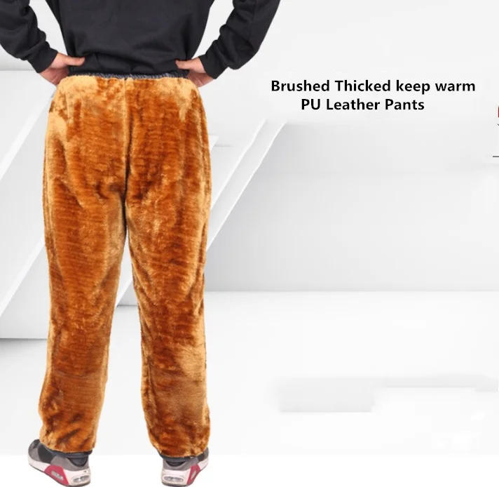 Description Picture 6 of itemMen's Winter Pants Faux Leather Brushed  PU Pants Thicken Casual chaparejos Fleece Trousers Plus Size XXXL Mens Men Clothing