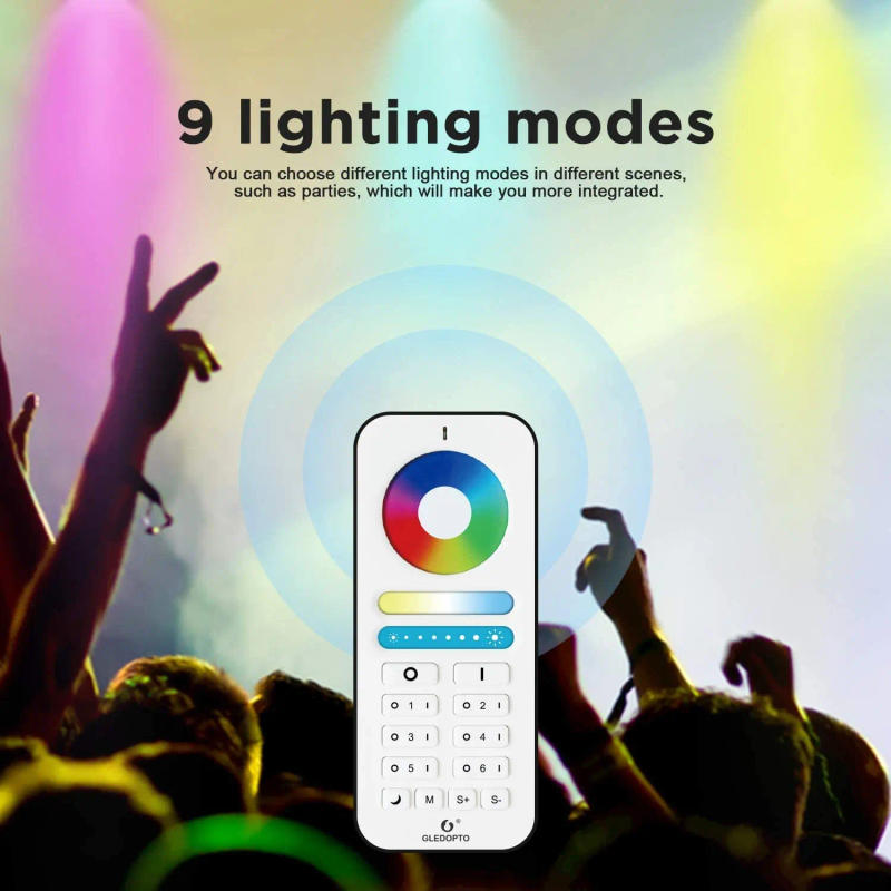 Description Picture 5 of itemGLEDOPTO Smart Home RGBCCT 2.4G RF Remote Control   9 Modes Changing Light Controller Compatible LED Bulb Spotlight 6 Zone RF