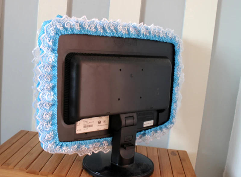 Description Picture 3 of itemLace Fabric Computer Frame Cover Monitor Screen Dust Cover With Elastic Pen Pocket Bow Home Decorations