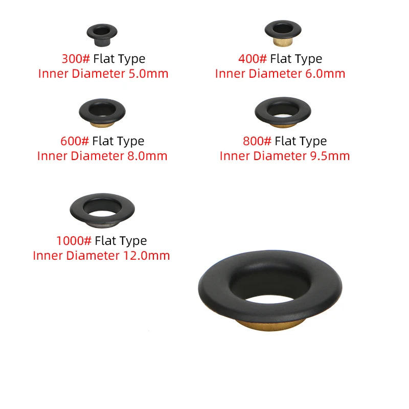 Description Picture 3 of item100sets Lacquer Matte Black Eyelets Flat Type Brass Eyelet for Leathercraft Shoes Bag Canvas Dress Clothes Accessories Grommet