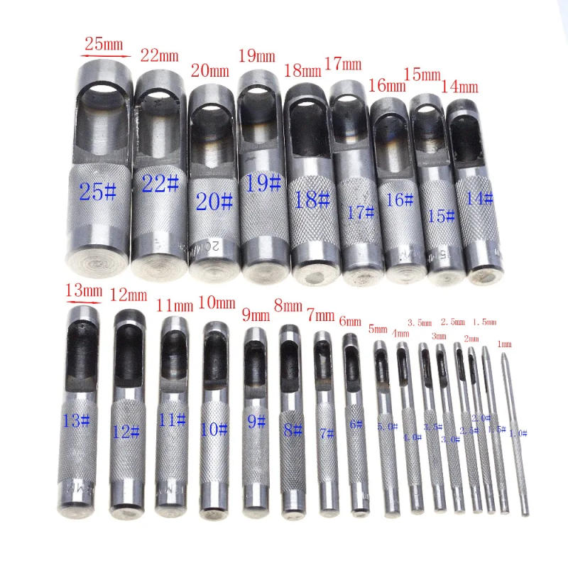 Description Picture 3 of item25 Size Pick Leather Tools Leather Punch Leathercraft Hole Craft Set Hollow Puncher Belt Punch 1.0mm-25mm for Clothing Canvas