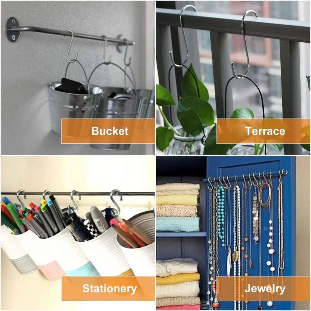Description Picture 4 of item5/10Pcs S Shaped Hooks Metal S Shaped Hooks S Hook Stainless Steel Multifunctional Sundries Storage Hangers Holder Hooks & Ra