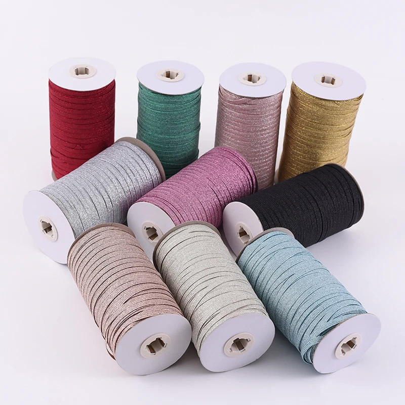 Description Picture 2 of item144yard/roll 6mm Gold Silver Red Colorful Elastic Sewing Elastic Band Flat Rubber Band Waist Band Stretch Rope Elastic Ribbon