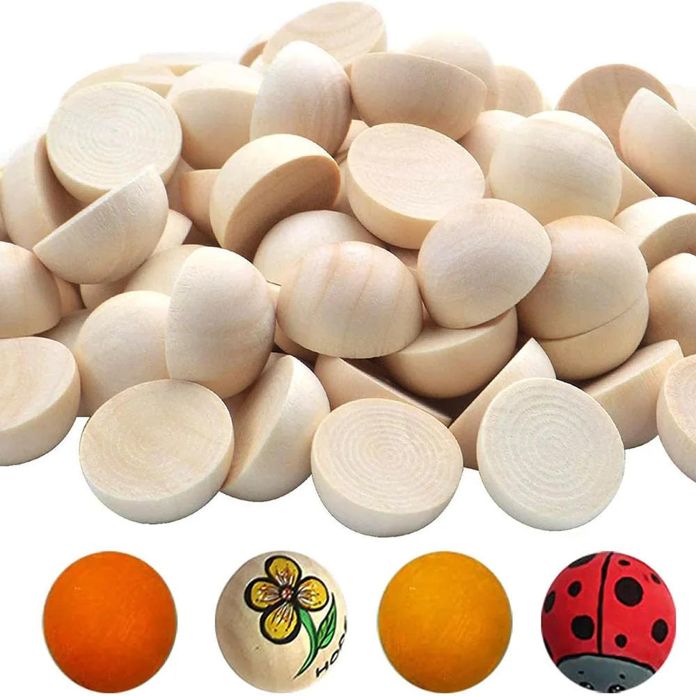 Description Picture 2 of itemHalf Wood Balls Bead Unfinished Natural Split Wood Beads Round Half Wooden Balls Wood Craft Balls Decor DIY Craft Arts Christmas