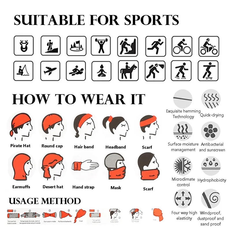 Description Picture 2 of itemMen Cycling Bandana Ski Mask Summer UV Protection Face Mask Neck Gaiter Outdoor Sport Balaclava Fishing Hiking Face Cover Scarf