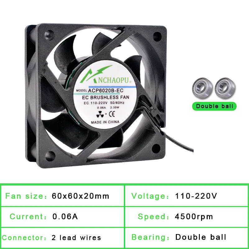 Description Picture 2 of itemANCHAOPU EC Brushless Cooling Fan AC 110V 120V 220V 240V Ball Bearing 2 lines 60mm 70mm 80mm 92mm 120mm 140mm For cabinets