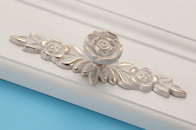 Description Picture 6 of item1PCS European Ivory Rose style Cabinet Handles and Knobs Modern Simple Wardrobe Drawer Door Pulls Furniture Hardware