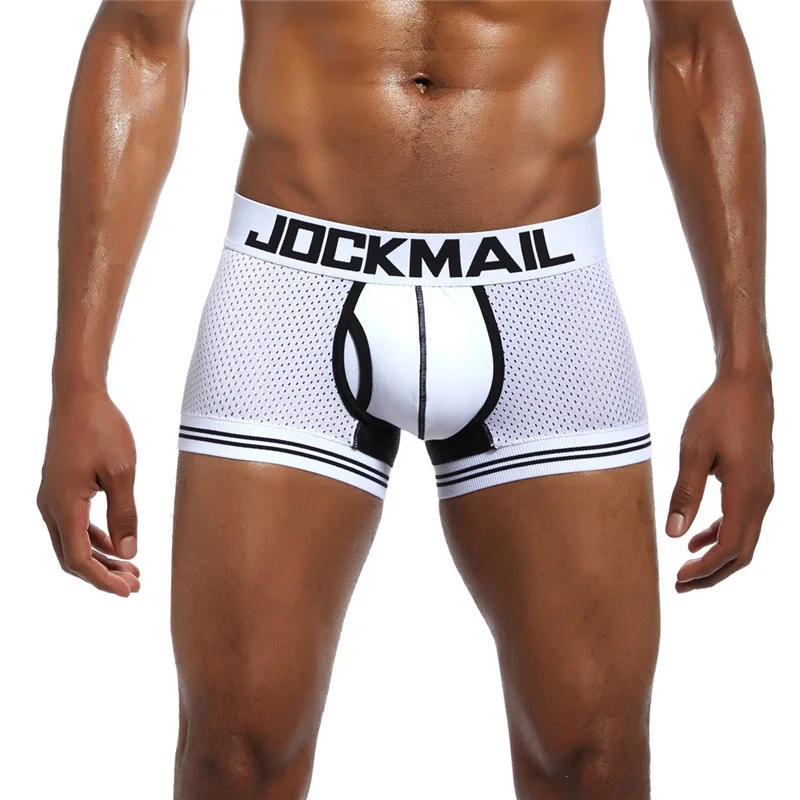 Description Picture 4 of itemJOCKMAIL Classic Boxer Shorts Breathable mesh Splicing cotton Men's underwear Fashion low waist underpants white trunks