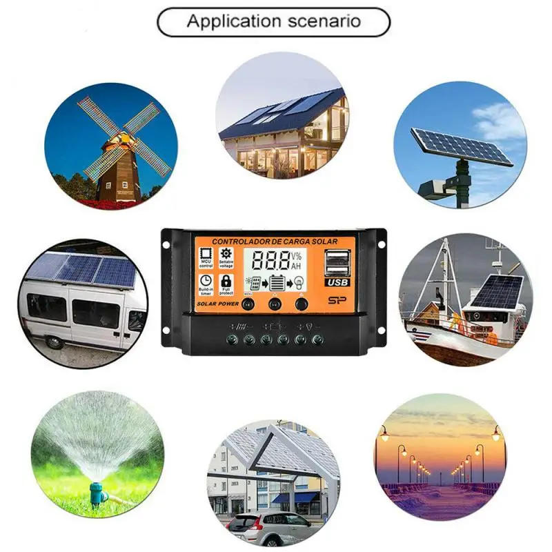 Description Picture 6 of item10A 20A 30A 40A 50A 60A 100A MPPT PWM Solar Charge Controller 12V 24V Solar Panel Battery Regulator Dual USB Port LCD Display