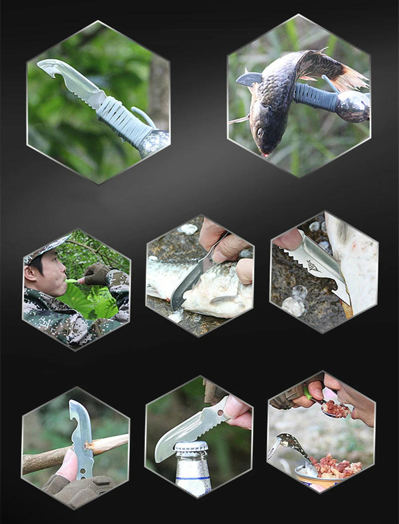 Description Picture 3 of itemMultifunctional Camping Cookware Spoon Fork Bottle Opener Portable Tool Safety & Survival Durable Stainless Steel Survival Kit