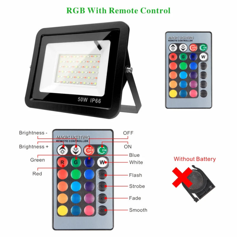 Description Picture 6 of item30W 50W 100W RGB Flood Light Lamp Outdoor AC220V Garden Lighting Floodlight Waterproof Reflector Led Rgb Spotlight with Remote