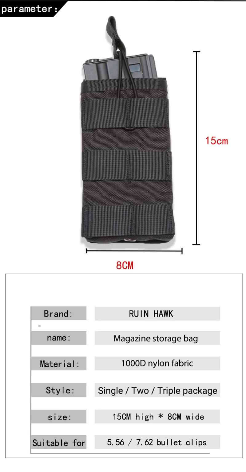 Description Picture 6 of itemMilitary tactical single/double/triple mole magazine bag air gun AK 7.62 5.56mm M4 AR 15 rifle magazine bag hunting accessories
