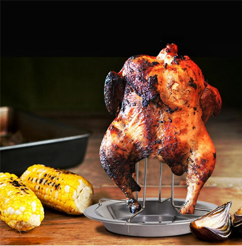 Description Picture 5 of itemLMETJMA Chicken Roaster Rack With Bowl Carbon Steel Beer Can Chicken Turkey Roaster BBQ Grill Rack Stand Holder Tray KC0229