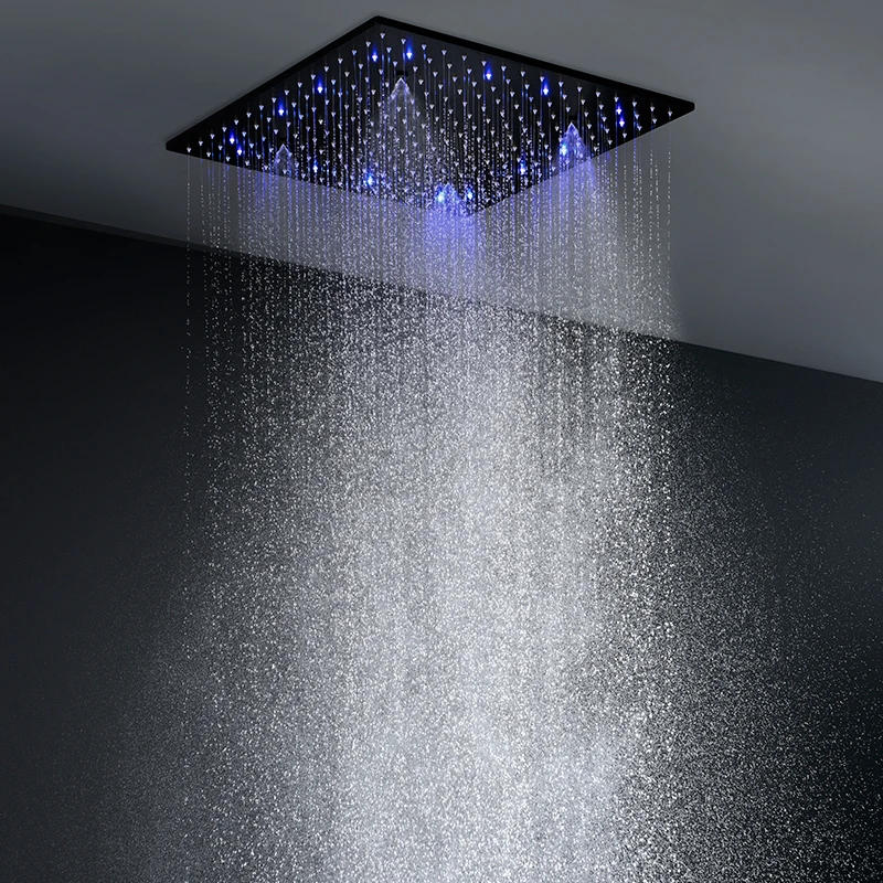 Description Picture 5 of item20'' Black Shower Set 500mm LED ceiling Rain Mist Shower head Body jets 2'' Massage Thermostatic 4 Ways mixer