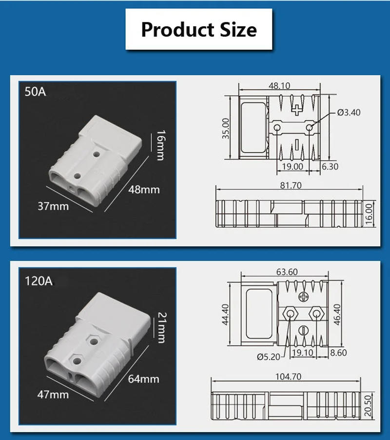 Description Picture 4 of item2/4/6PCS 50A 120A 175A 350A Battery Charging Connector 600V High Current Quick Power Plug for Electric Car Battery,Solar Cable