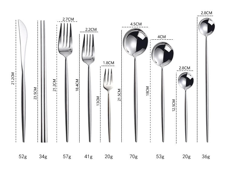 Description Picture 5 of itemMirror Silverware Cutlery Sets 18/10 Stainless Steel Dining Spoon Fork Knife Chopsticks Set Kitchen Round Handle Dinnerware Sets