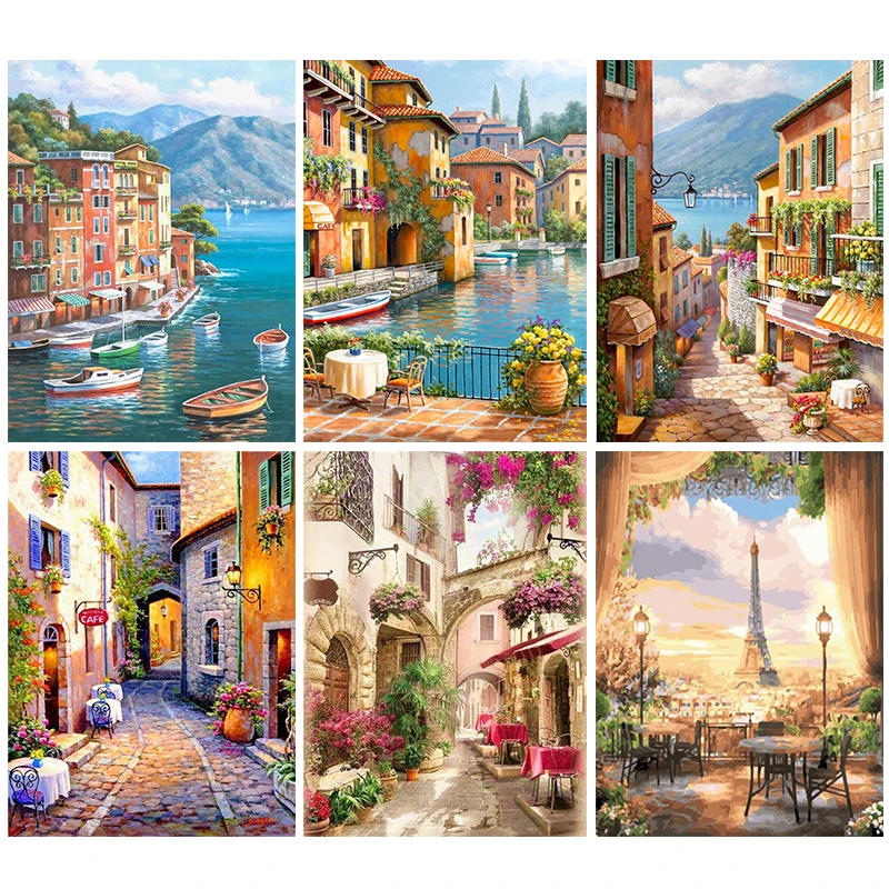 Description Picture 2 of itemGatyztory Paint By Numbers For Adults Children Seaside Town DIY HandPainted Oil Painting Landscape Picture Home Wall Decor Gift