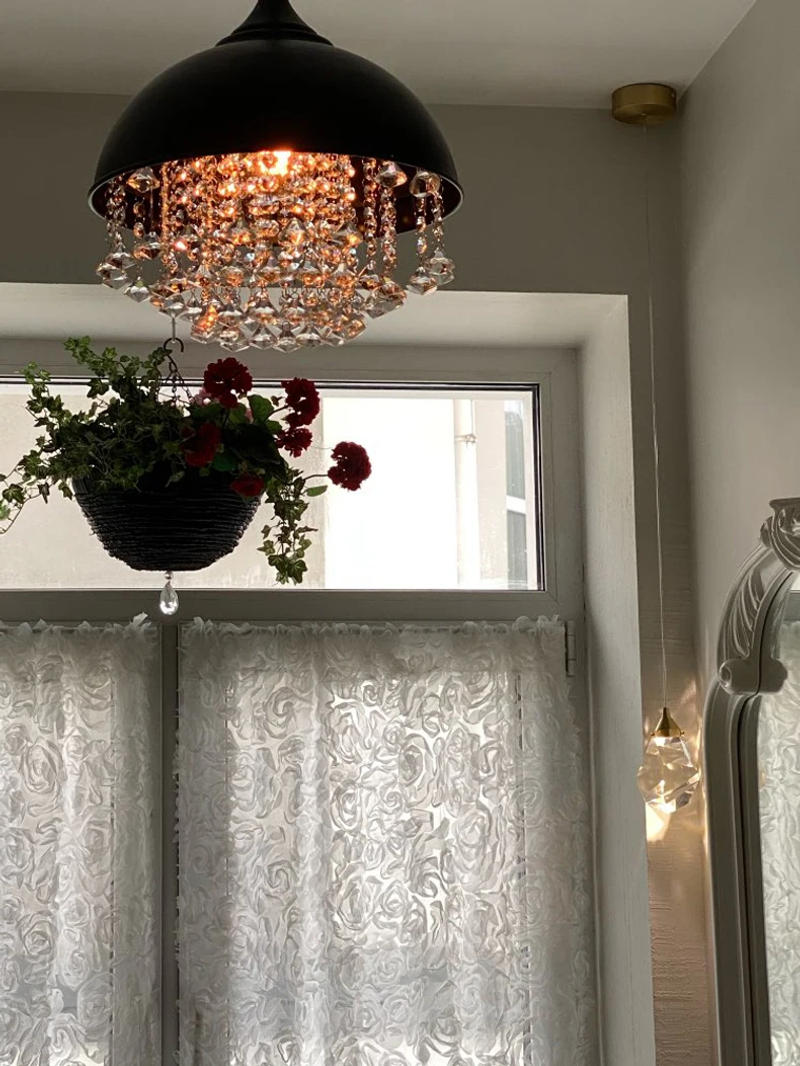 Description Picture 5 of itemIndustrial Black Vintage Pendant Lamp Iron Crystal Chandelier Lighting Ceiling Fixture Restaurant Cafe Kitchen Lamp Design