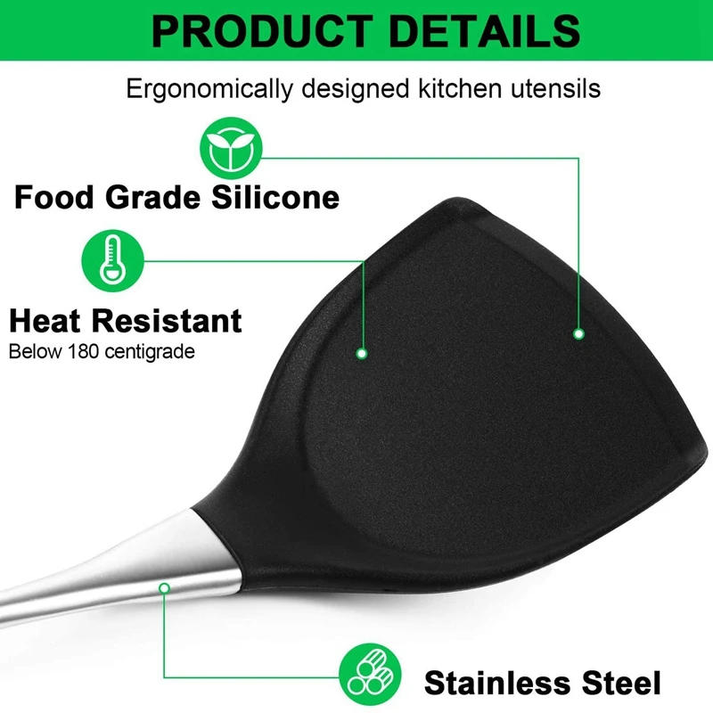 Description Picture 6 of itemNon-Stick Silicone Spatula Stainless Steel Handle Turner Spatula Beef Meat Pancake Cooking Shovel Heat Resistant Kitchen Scraper