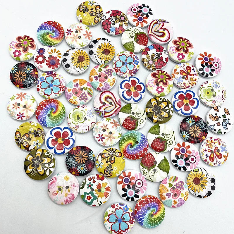 Description Picture 2 of item30pcs 15mm Round Button Monogrammed Christmas Stripe Plaid Button Love Scrapbooking for Wedding Decor Sewing Accessories