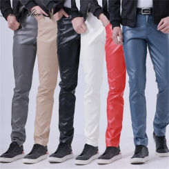 Pantalones de piel sintética para hombre, pantalón fino, elástico, de cintura media, Color a la moda, primavera y verano, 2023, envío gratis