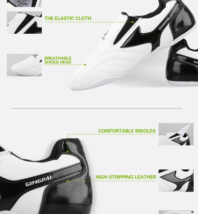 Description Picture 5 of itemWhite Strip Breathable Taekwondo Shoes Martial Arts Sneaker kids Sport Shoes for Professional Training Competition Soft Sole