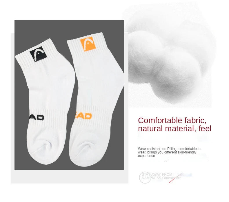 Description Picture 4 of item3 Pairs HEAD Socks Sport mid Sock men female badminton tennis cotton Towel Bottom Socks basketball tennis 25-28cm