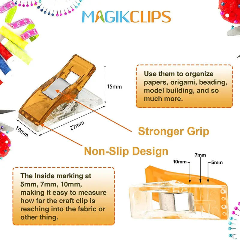 Description Picture 3 of item10-50Pcs Sewing Clips Multipurpose Plastic Craft Quilting Binding Clips Crocheting Knitting Safety Clamps DIY Sewing Accessories