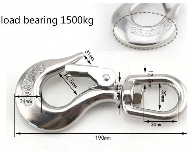 Description Picture 6 of itemLoad 150/350/650/1000/1500kg 360 Degree Rotation Thick Body Anti-off Lifting Cargo Hook 304 Stainless Steel