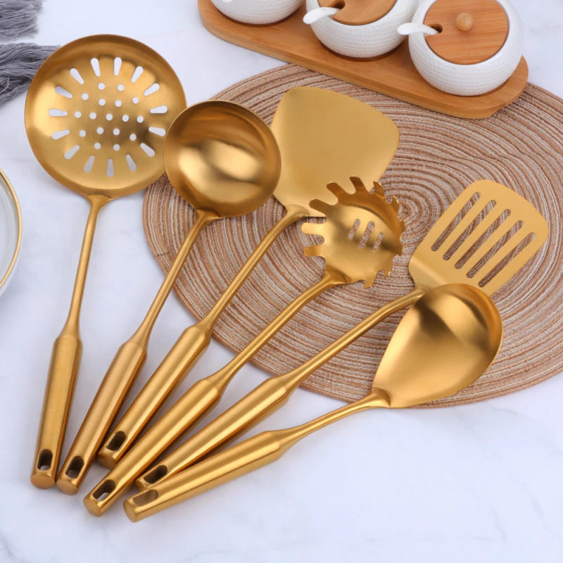 Description Picture 2 of itemGold cookware Stainless Steel Cooking tools spatula Shovels Turner Ladle Spoon Colander Filter Potato Mashers Kitchen Utensils