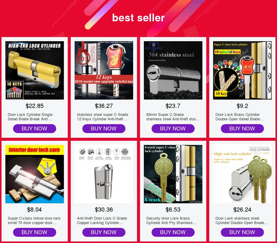 Description Picture 6 of itemEuropean and American standards C Grade  Cylinder Anti-theft Door Lock Core Universal Copper Chrome Plated Customize Cylinders