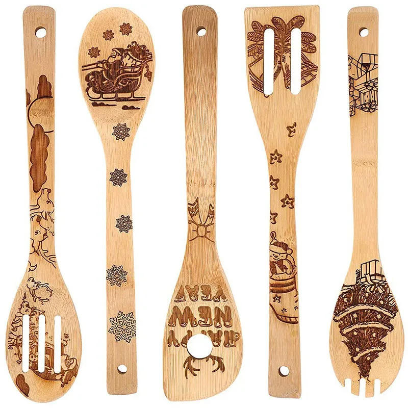 Description Picture 6 of item5Pcs Cookware Spatula Non-stick Heat-resistant Bamboo Cartoon Pattern Laser Engraved Shovel Halloween Kitchen Cookware Set