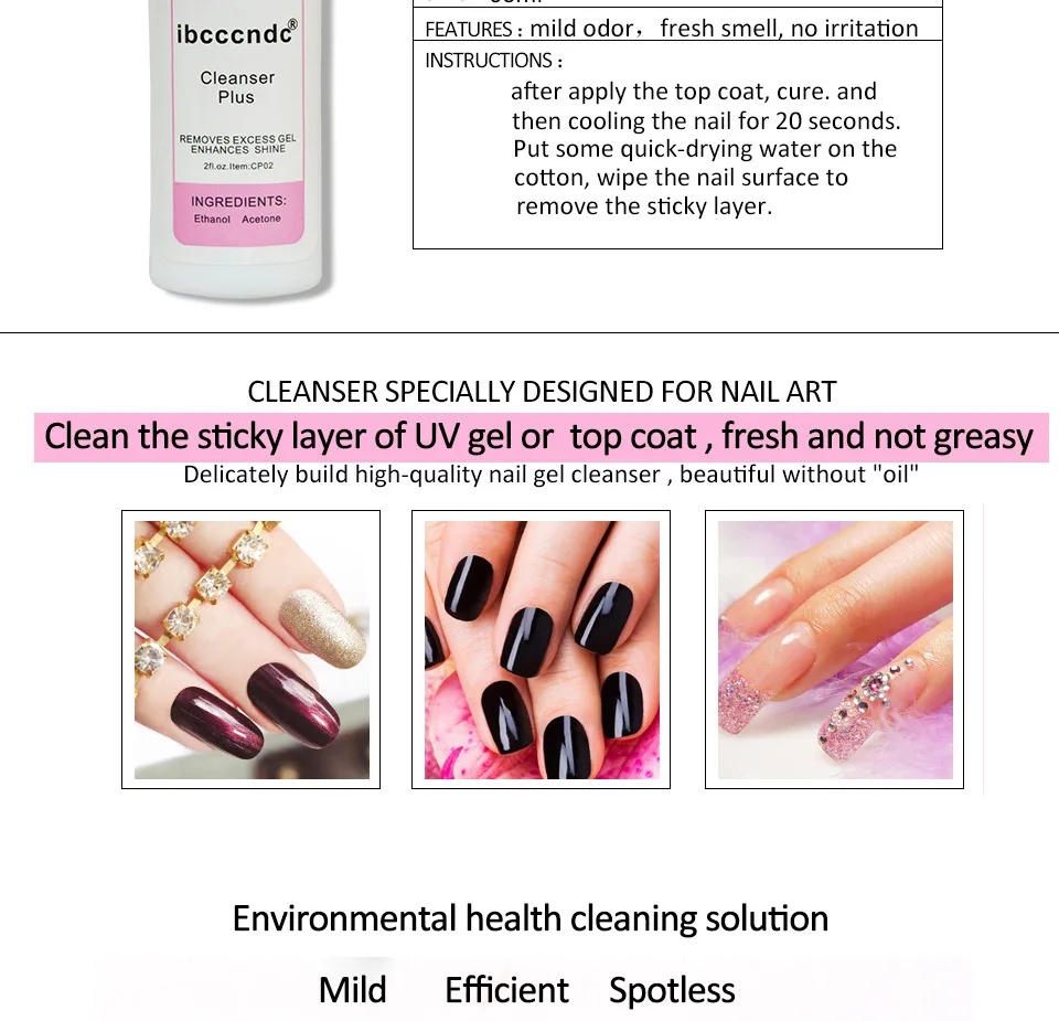 Description Picture 4 of item60ml Cleanser Plus Liquid Surface Sticky Layer Residue Gel Polish Excess Remover Nail Art Acrylic Clean Degreaser for Nails