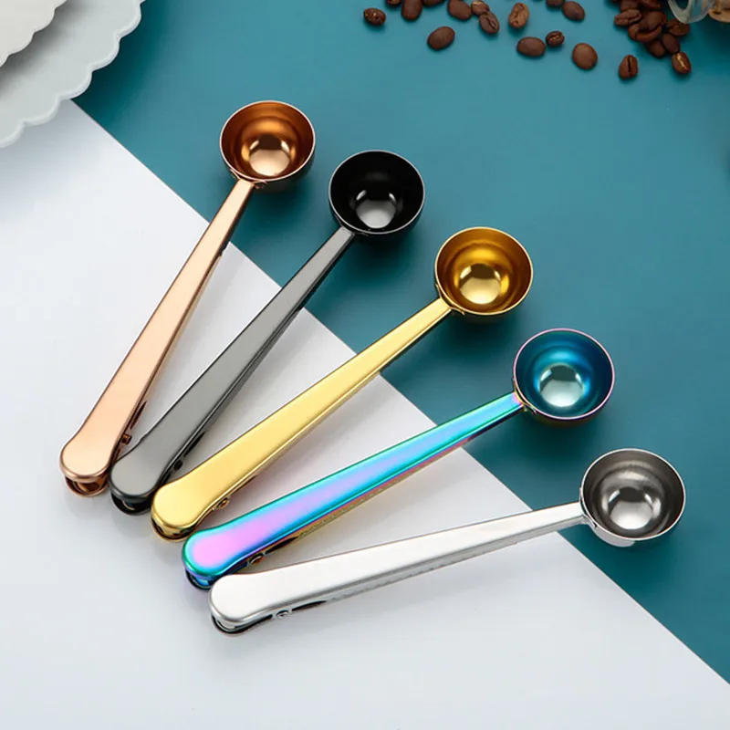 Description Picture 2 of itemSpoon Two-in-one Stainless Steel Coffee tea Sealing Clip for Kitchen Long Handle Measuring Tableware Drinks Coffee accessories