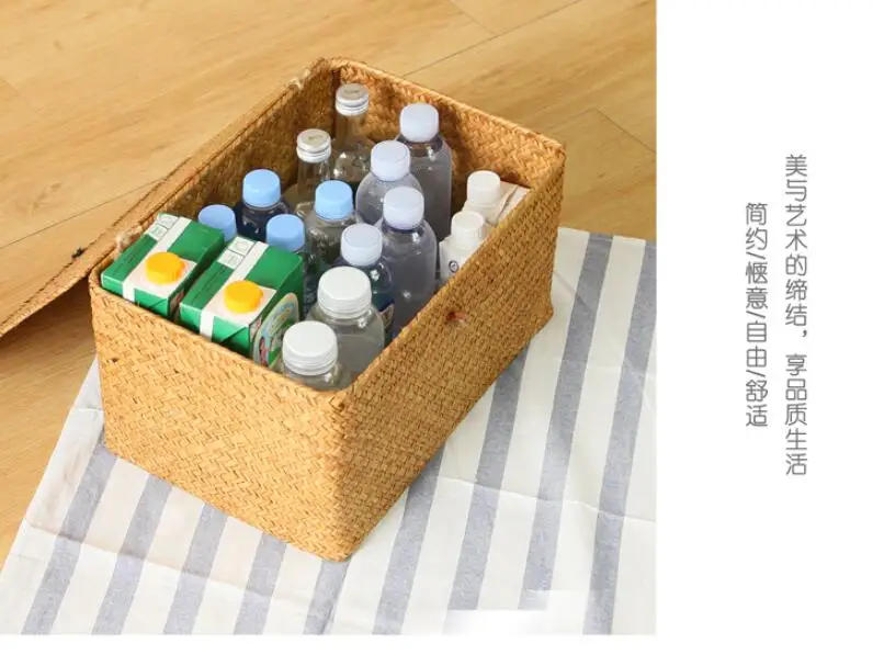 Description Picture 3 of itemHandmade Seagrass Woven Storage Box Seaweed Storage Finishing Basket with Lid Sundry Bath Cosmetic Towel Container mx01161829