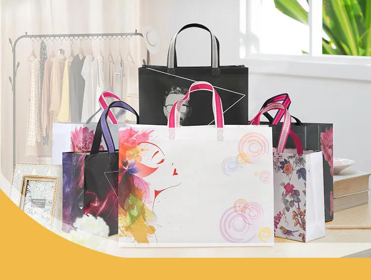 Description Picture 2 of item10PCS Rose Printing Packaging Shopping Bag Handle Waterproof Non Woven Fabric Gift Bags Black Clothing Store HandBag