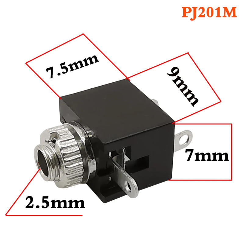 Description Picture 3 of item5/10Pcs 2.5MM Headphone Jack PJ-201M 3Pin DIP Mono Channel Audio Female Socket PCB Panel Mount Connector PJ201M Earphone Adapter